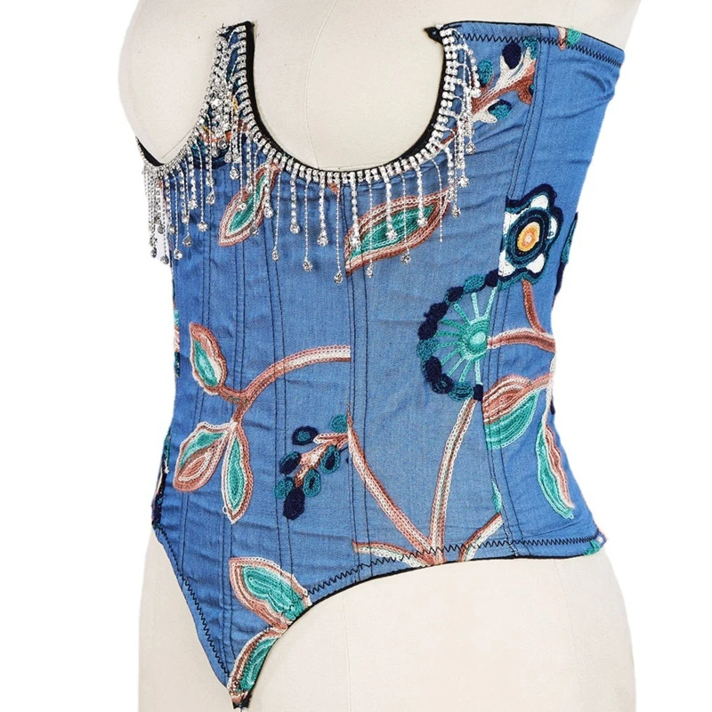Women Sexy Lace-Up Tie Back Bustier Glitter for Rhinestone Tassels Splicing Underbust Corset Floral Embroidery Waist Cin 10CF
Women Sexy Lace-Up Tie Back Bustier Glitter for Rhinestone Tassels Splicing Underbust Corset Floral Embroidery Waist Cin 10CF
