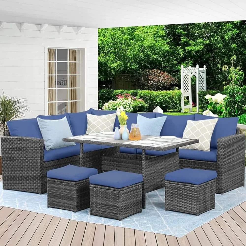 Outdoor Patio Furniture Set,7 Piece Set Outdoor Dining Section Sofa with Dining Table and Chairs,All Day Wicker Conversation Set
Outdoor Patio Furniture Set,7 Piece Set Outdoor Dining Section Sofa with Dining Table and Chairs,All Day Wicker Conversation Set