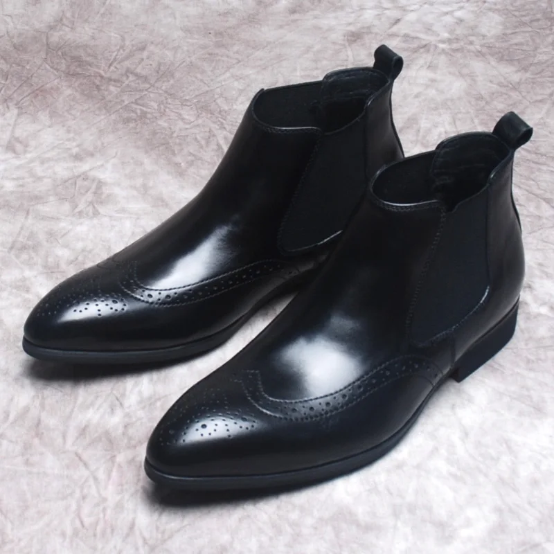 Luxury Men Ankle Boots Genuine Leather Slip On Black Brown Men Dress Boots Formal Fashion Brand Pointy Chelsea Boots Men Shoe 
Luxury Men Ankle Boots Genuine Leather Slip On Black Brown Men Dress Boots Formal Fashion Brand Pointy Chelsea Boots Men Shoe