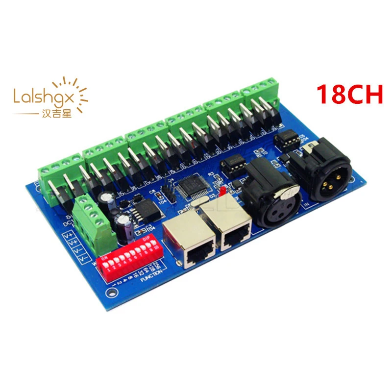 

18CH Channels 3A/Ch DMX512 With XLR RJ45 Easy DMX LED Decoder Controller Dimmer for RGB Strip Light Modules DC12-24V