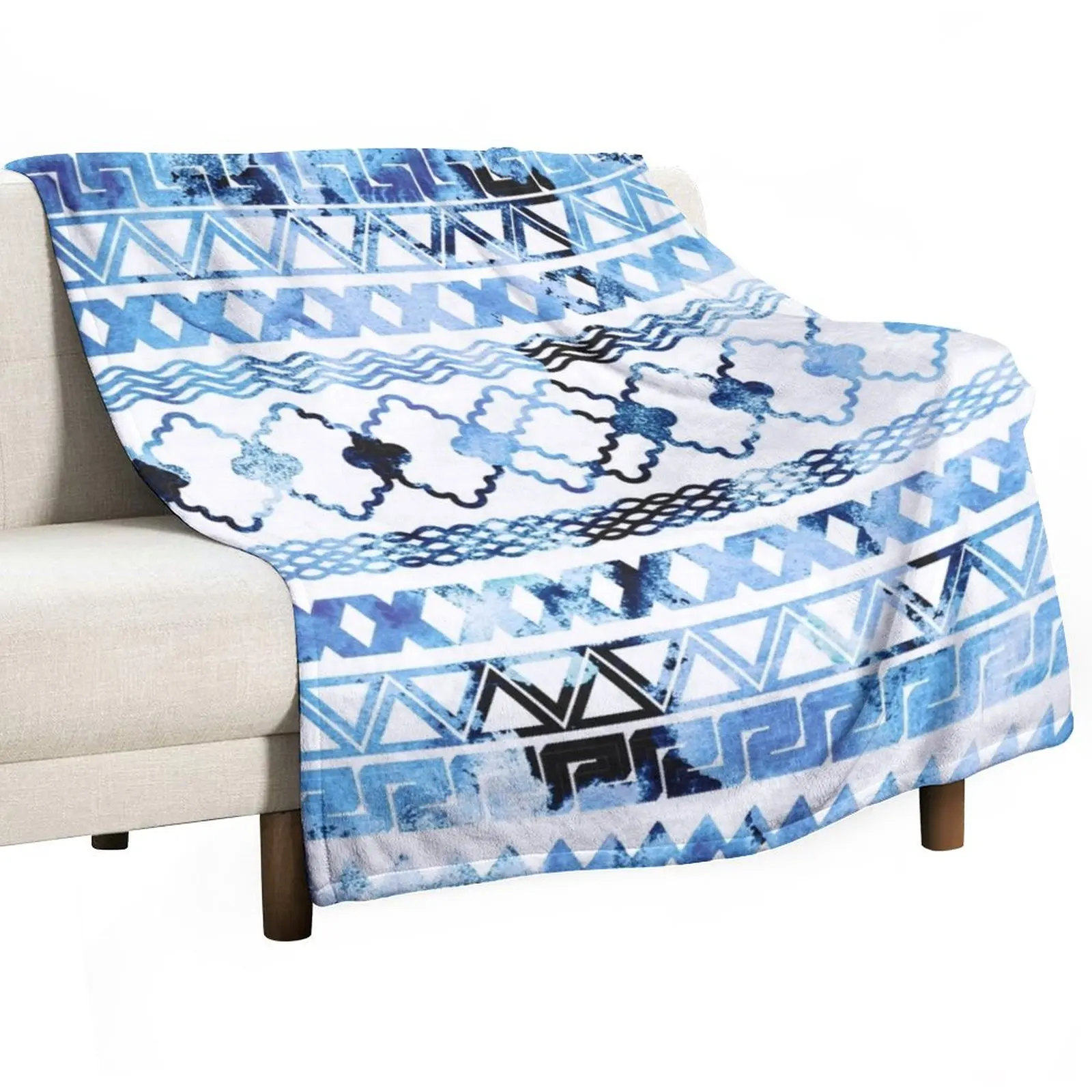 

New Watercolor creative black blush blue geometrical aztec Throw Blanket Flannel Fabric Fluffy Blankets Large