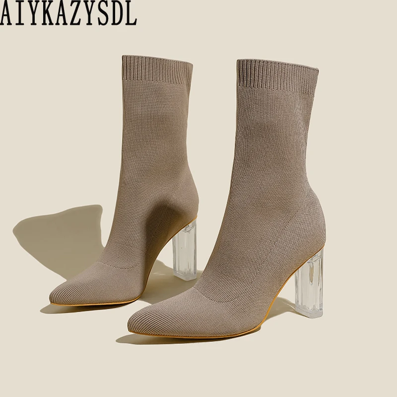 AIYKAZYSDL Fashion Women Knit Stretch Ankle Boots Clear Transparent High Heel Shoes Autumn Winter Boots Block Chunky Heels
AIYKAZYSDL Fashion Women Knit Stretch Ankle Boots Clear Transparent High Heel Shoes Autumn Winter Boots Block Chunky Heels