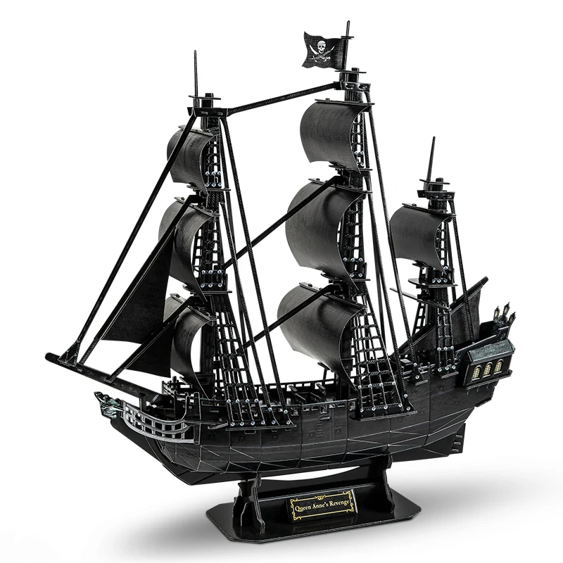 

3D-пазлы Black модель пиратского корабля, обновленный пазл Queen Anne's Vengeance Sailboat, наборы для строительства, игрушки для взрослых и детей