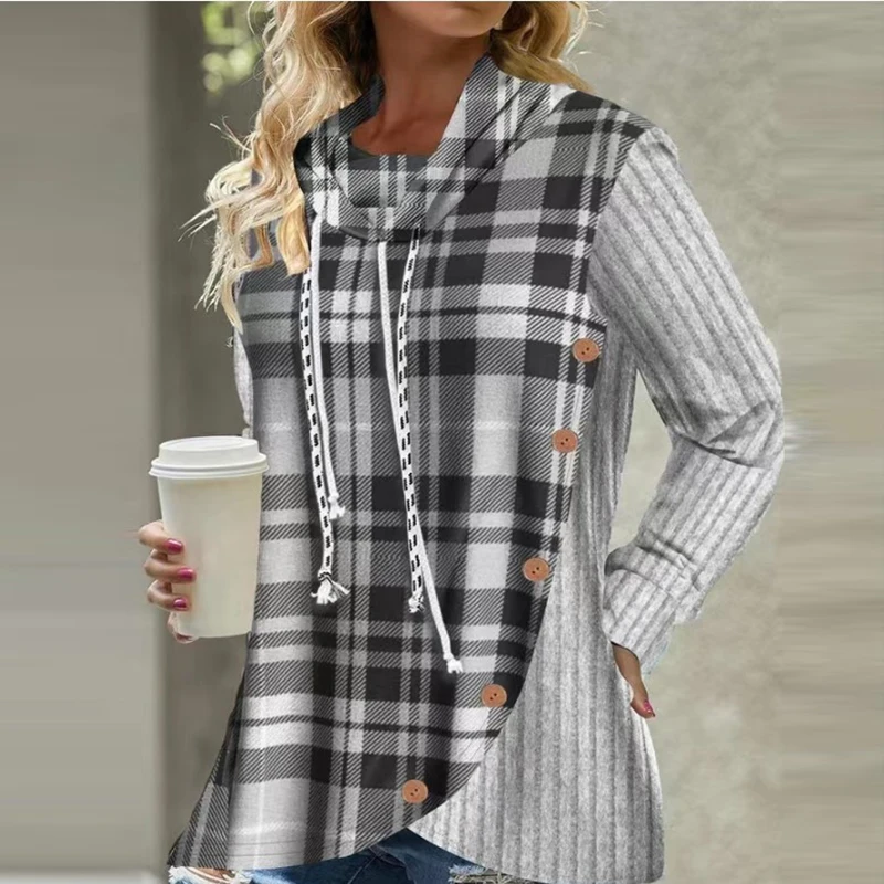 Fall Vintage Pile Collar Drawstring Hoodies Women Plaid Print Patchwork Button Top Pullover Winter Long Sleeve Ribbed Sweatshirt
Fall Vintage Pile Collar Drawstring Hoodies Women Plaid Print Patchwork Button Top Pullover Winter Long Sleeve Ribbed Sweatshirt