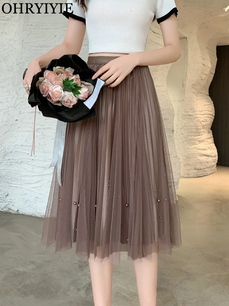 OHRYIYIE Casual Summer Tulle Skirt Women Fashion Korean Mesh Midi Skirt Sweet Beading High Waist A line Skirt Female Short Skirt
OHRYIYIE Casual Summer Tulle Skirt Women Fashion Korean Mesh Midi Skirt Sweet Beading High Waist A line Skirt Female Short Skirt