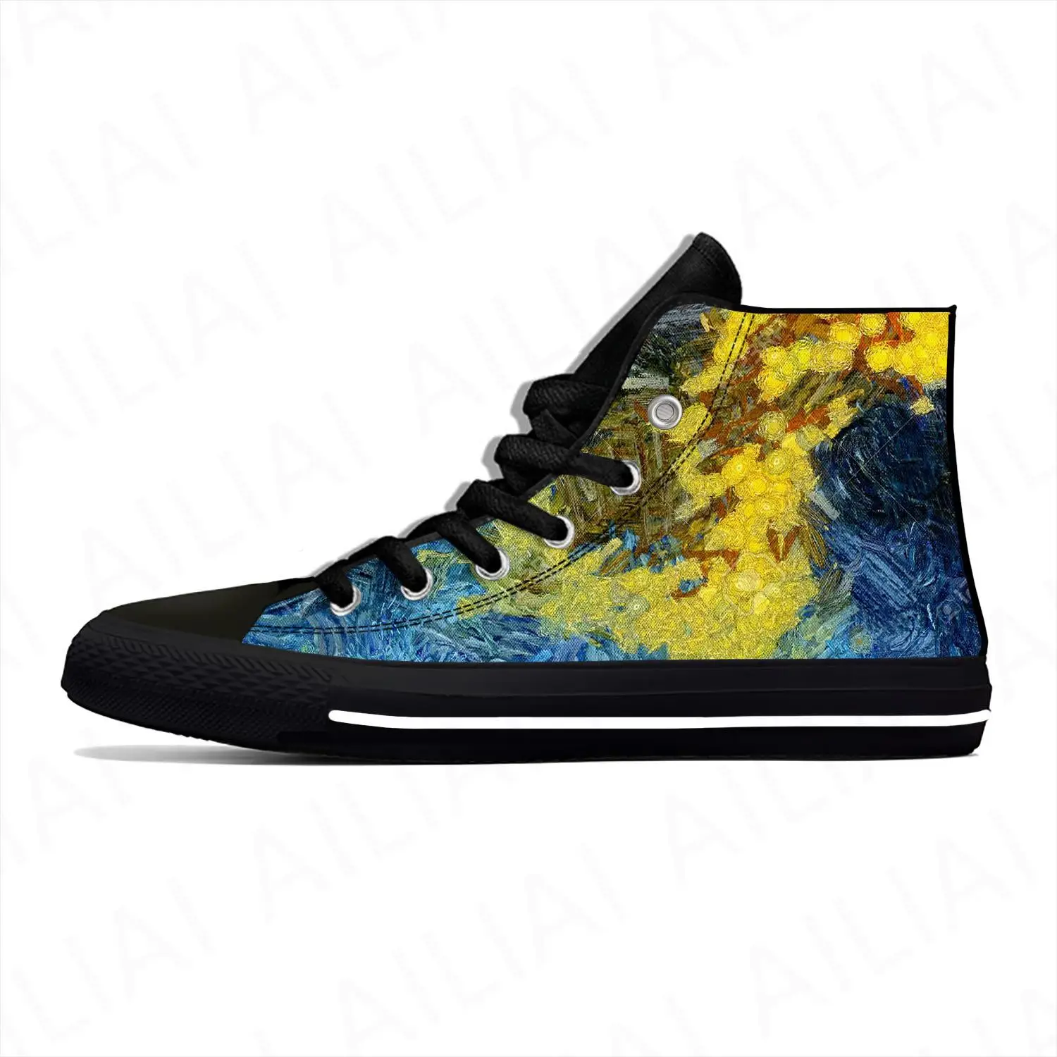 

Картина Ван Гога маслом Звездная ночь новый дизайн модные высокие холщовые туфли мужские женские повседневные кроссовки Классическая обувь для доски