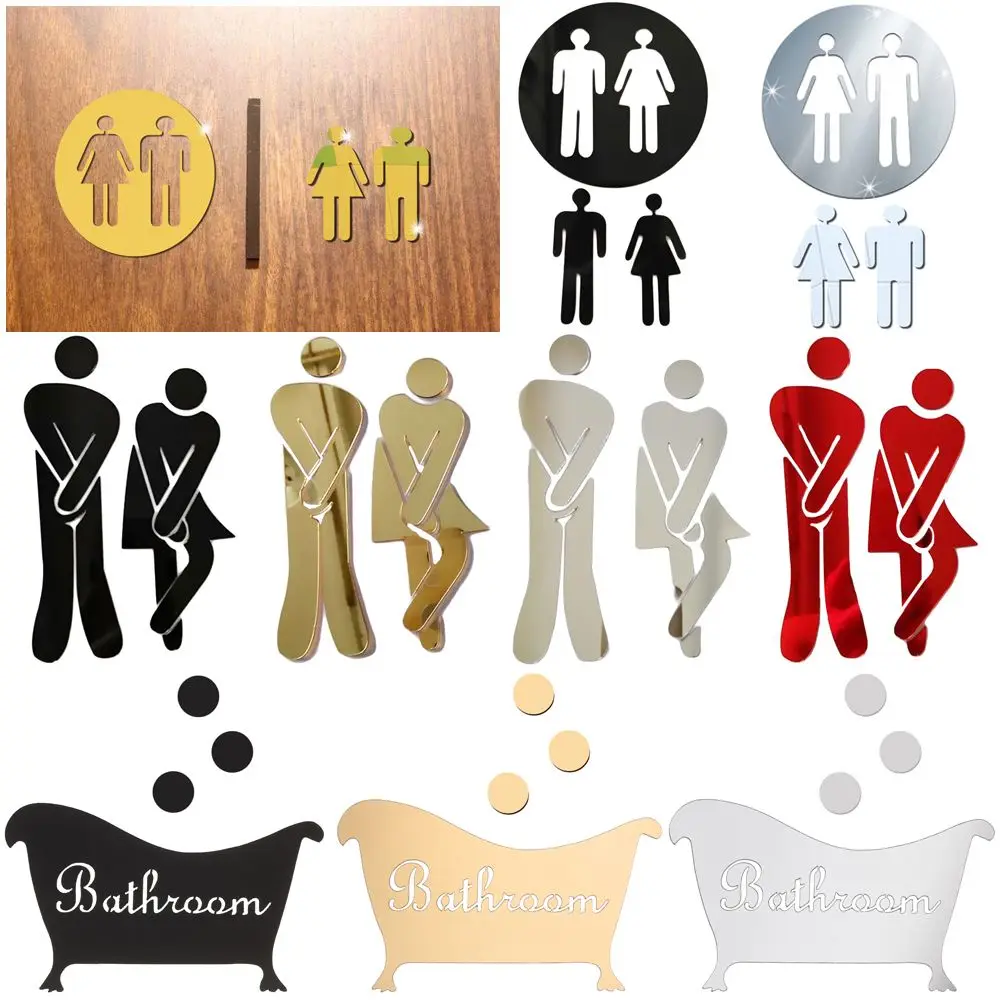 

Woman & Man Mirror Surface Decal Funny WC Decoration Removable Washroom Poster 3D Wall Stickers Toilet Entrance Sign