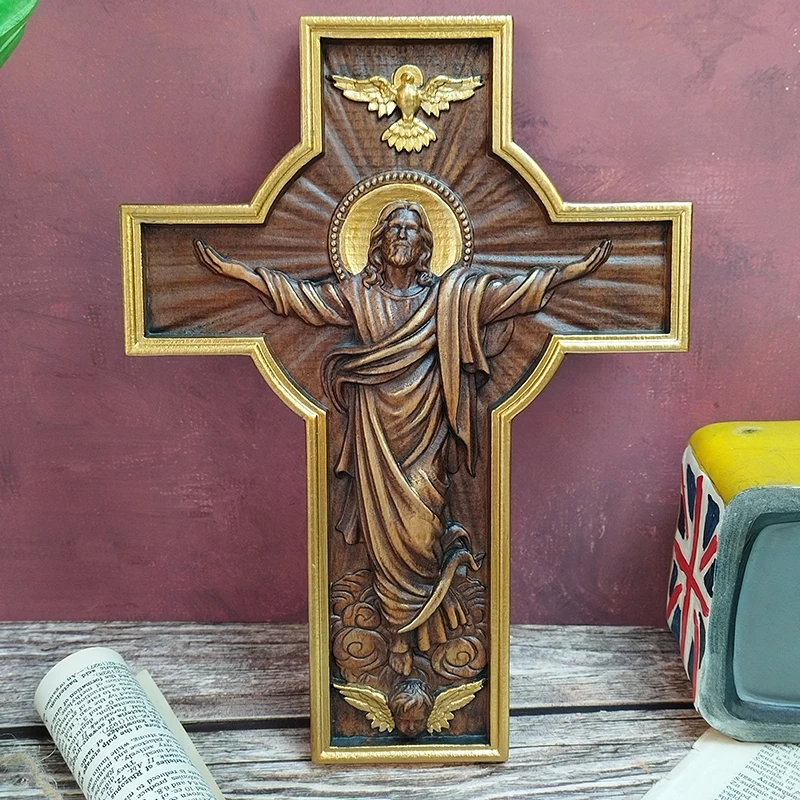 Jesus Christ Wooden Cross Living Room Decoration Home Church Catholic Cross Solid Wood Carving Religious Faith Decoration
Jesus Christ Wooden Cross Living Room Decoration Home Church Catholic Cross Solid Wood Carving Religious Faith Decoration