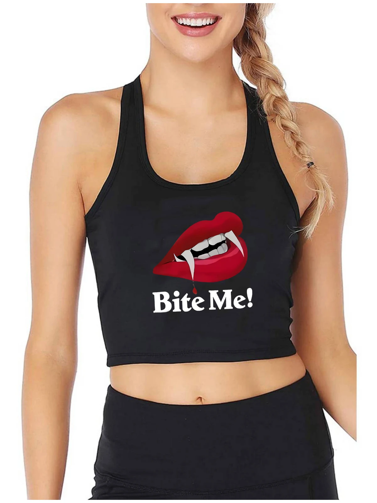 Bite Me Red Lips Fangs Design Sexy Slim Fit Crop Top Hotwife Naughty Flirtation Style Gothic Tank Tops Halloween Camisole
Bite Me Red Lips Fangs Design Sexy Slim Fit Crop Top Hotwife Naughty Flirtation Style Gothic Tank Tops Halloween Camisole