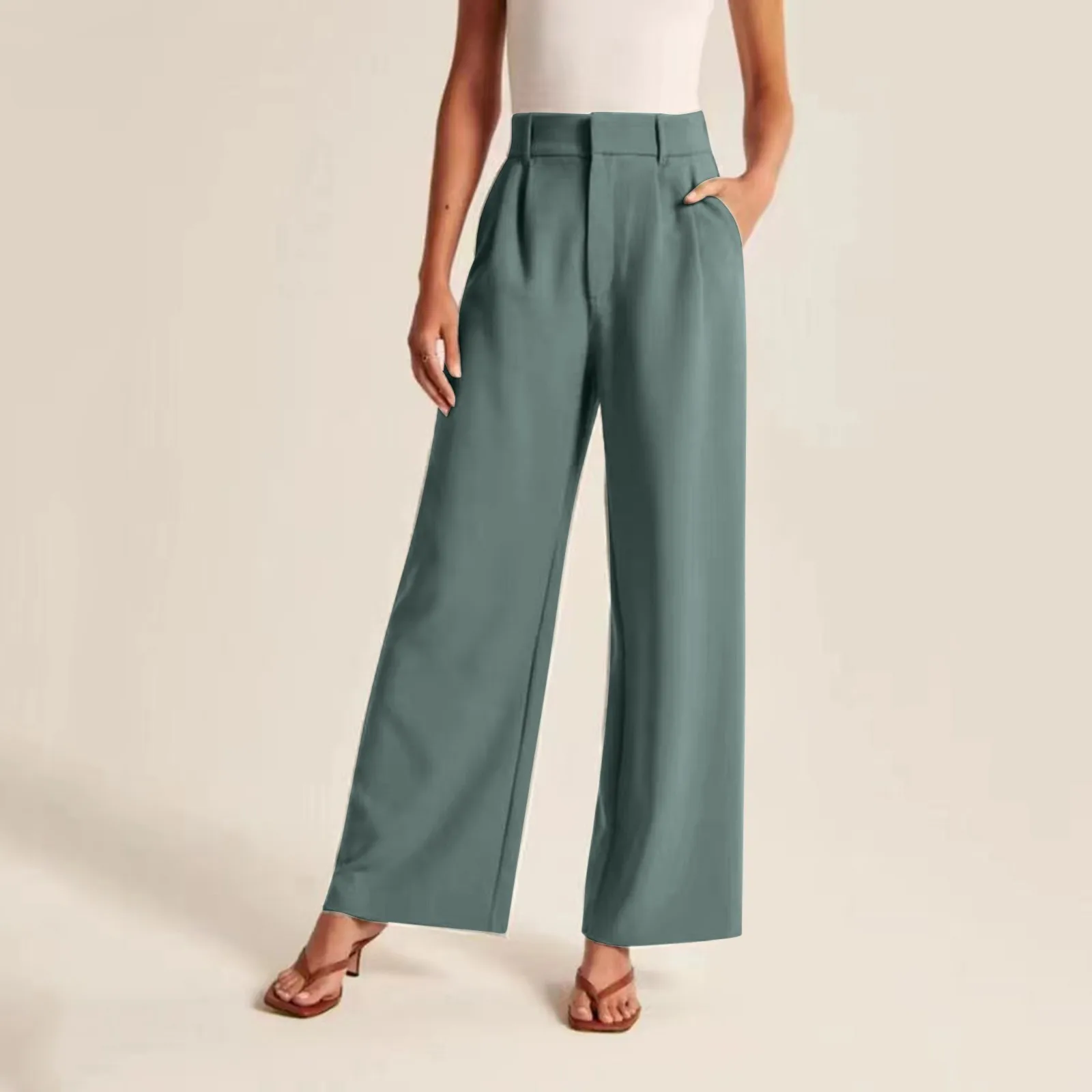 

Женские брюки с широкими штанинами, деловые повседневные строгие брюки с высокой талией, офисные повседневные цветочные брюки, 2024