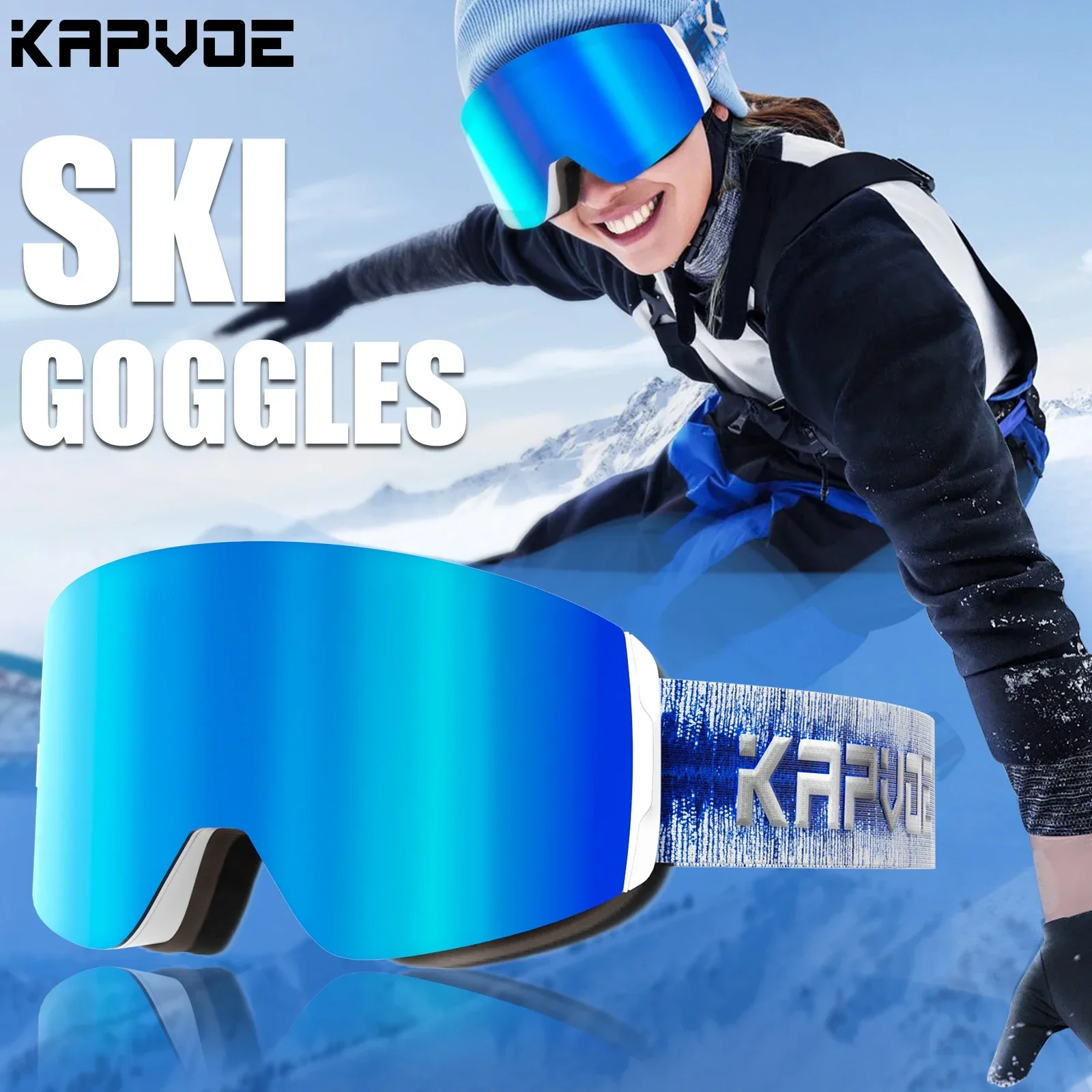 

Лыжные очки KAPVOE, лыжные очки, двухслойные линзы, анти-туман, UV400, мужские и женские лыжные очки для сноуборда, зимние спортивные аксессуары