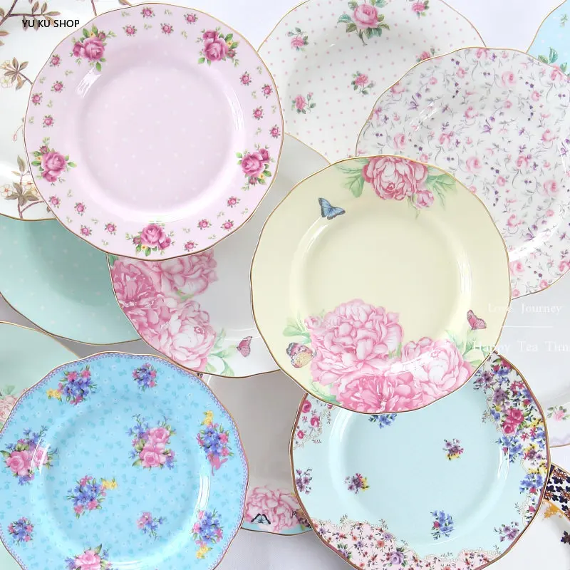

8 Inche Porcelain Dinner Plates Bone China Western Plate Cake Dessert Sushi Plate Afternoon Tea Household Disc Dining Decoration