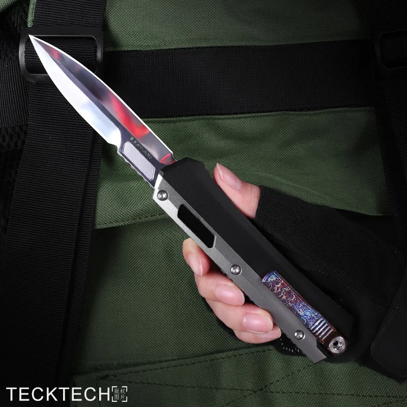 

High End Glykon Knives Mirror Blade TC4 Titanium Back Clip CNC MICRO OTF TECH Combat Tactical Pocket Knife EDC Self Defense