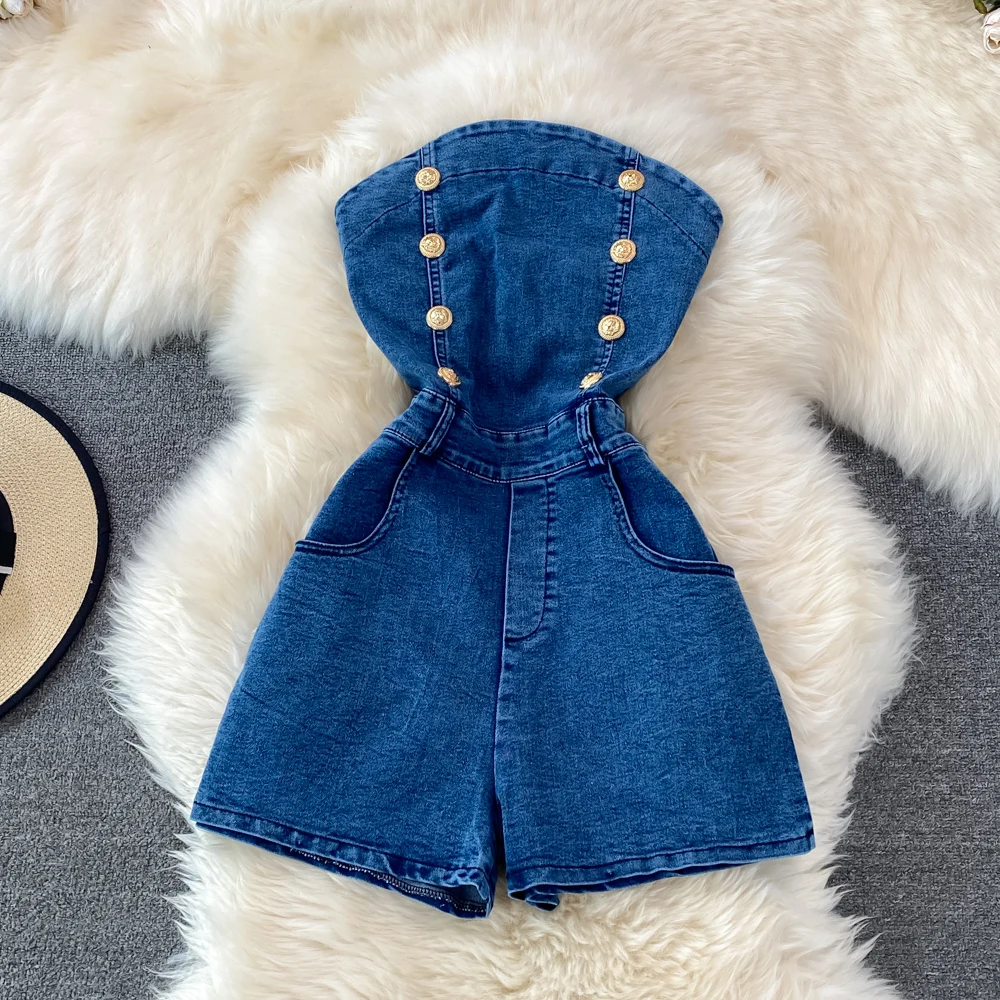 Summer French Retro High Waist Thin Strapless Jumpsuit Fashion Denim Jumpsuit Wide Leg SHORTS CHILDREN
Summer French Retro High Waist Thin Strapless Jumpsuit Fashion Denim Jumpsuit Wide Leg SHORTS CHILDREN
