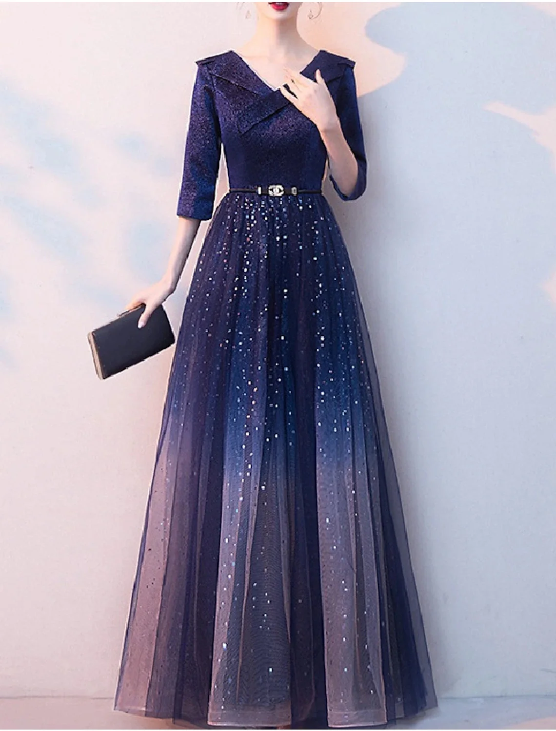 Elegant V-Neck A-line Woman Formal Wedding Guest Evening Prom Dresses Tulle Half Sleeve with Sash / Ribbon Sequin 2023
Elegant V-Neck A-line Woman Formal Wedding Guest Evening Prom Dresses Tulle Half Sleeve with Sash / Ribbon Sequin 2023
