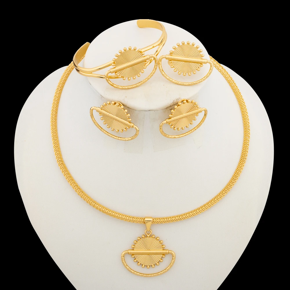 African Jewelry Set for Women Gold Plated Earrings and Necklace with Bangle Ring 4Pcs Set for Nigerian Daily Wear Accessories
African Jewelry Set for Women Gold Plated Earrings and Necklace with Bangle Ring 4Pcs Set for Nigerian Daily Wear Accessories