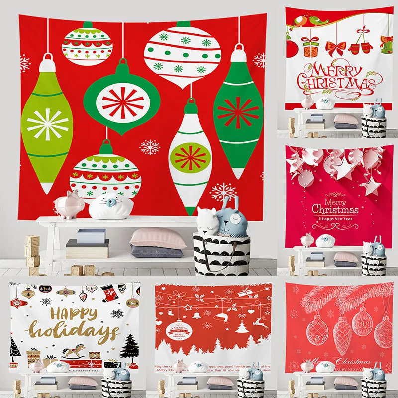 

Merry Christmas Red And Happy New Year Tapestry Background Bedroom Livingroom Personality Decoration Hanging Cloth