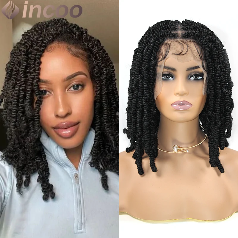 

12'' Box Braided Full Lace Wigs Short Bob Goddess Locs Twist Braids Wig for women Passion Twisis Synthetic Lace front braid Wigs