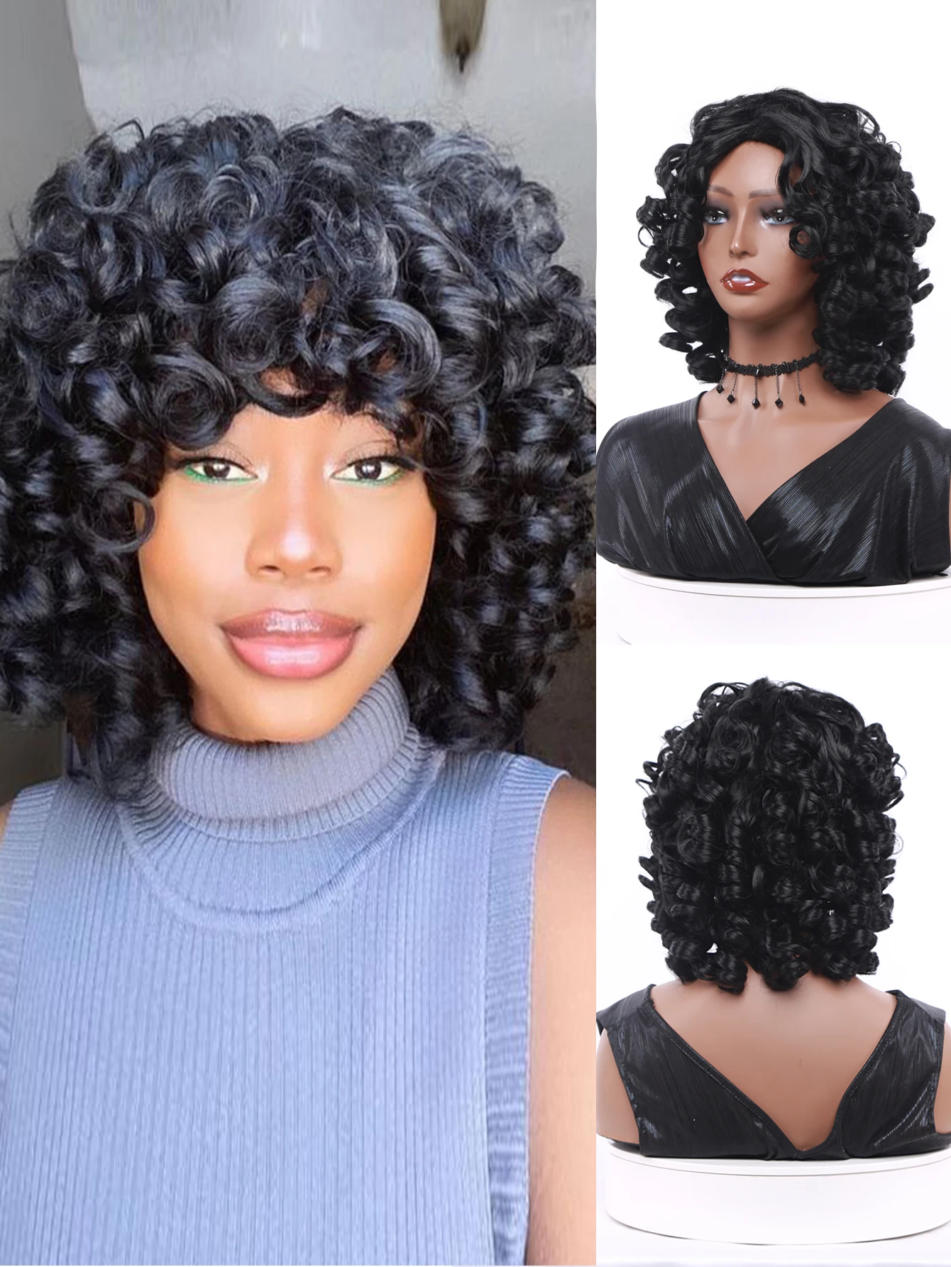 Short Curly Synthetic Wigs for Black Women Soft Black Big Curly Wig with Afro Kinky Curls Heat Resistant Natural Loose Cute
Short Curly Synthetic Wigs for Black Women Soft Black Big Curly Wig with Afro Kinky Curls Heat Resistant Natural Loose Cute
