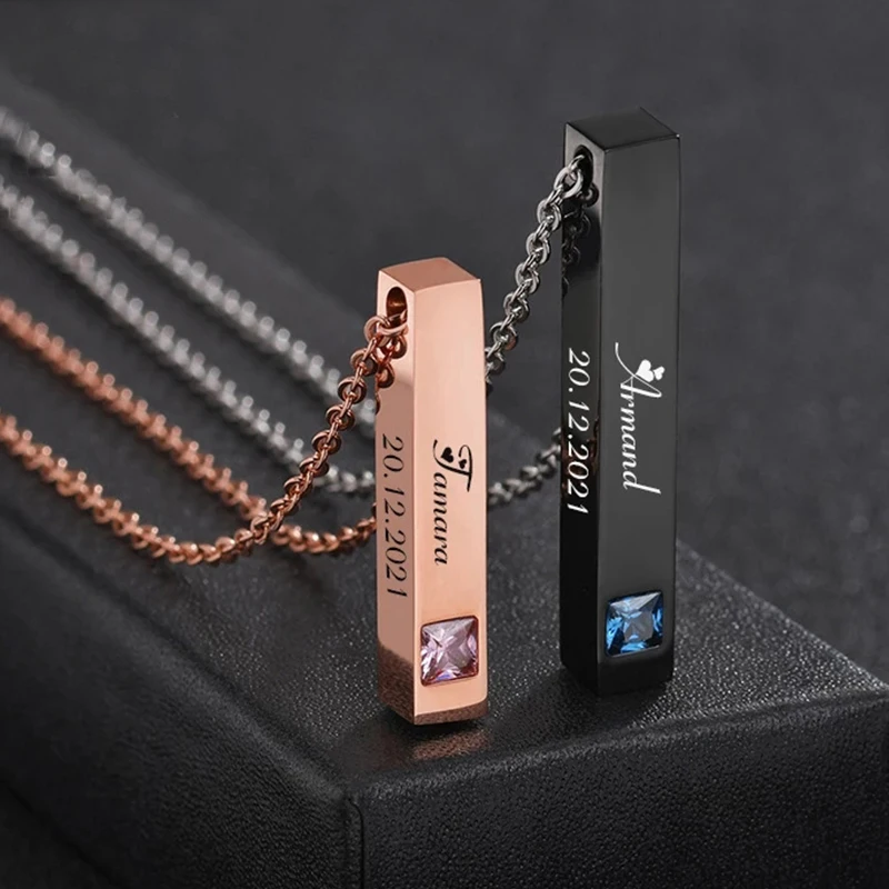 

NUOBING Stainless Steel Custom Engraved Black Color Name Date Bar Necklace Women Men Lover Personalized Necklaces Charm Jewelry