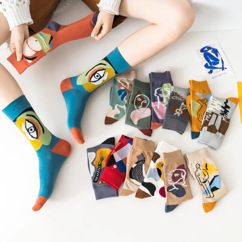 

Trendy cartoon socks original hand-painted street graffiti pattern neutral street all-match socks