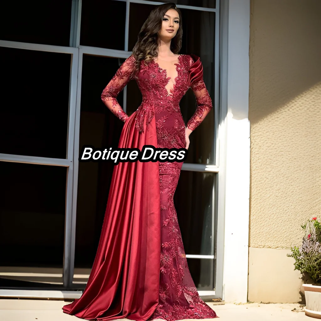 Evening Dresses 2024 Luxury Mermaid Wine Red Lace Applique Beaded Formal For Women Party Prom Gowns robes de soirée
Evening Dresses 2024 Luxury Mermaid Wine Red Lace Applique Beaded Formal For Women Party Prom Gowns robes de soirée