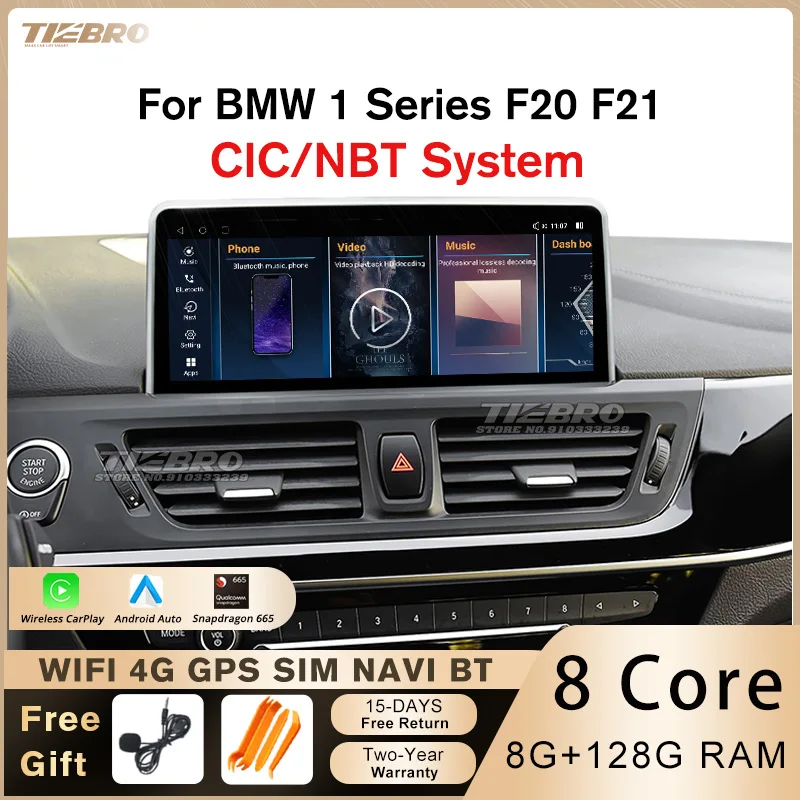 

TIEBRO 10,25 дюймов Android12 автомобильное радио 8 + 128G для BMW 1 серии F20 F21 2011-2016 1920*720P CIC NBT с Carplay экраном плеер GPS