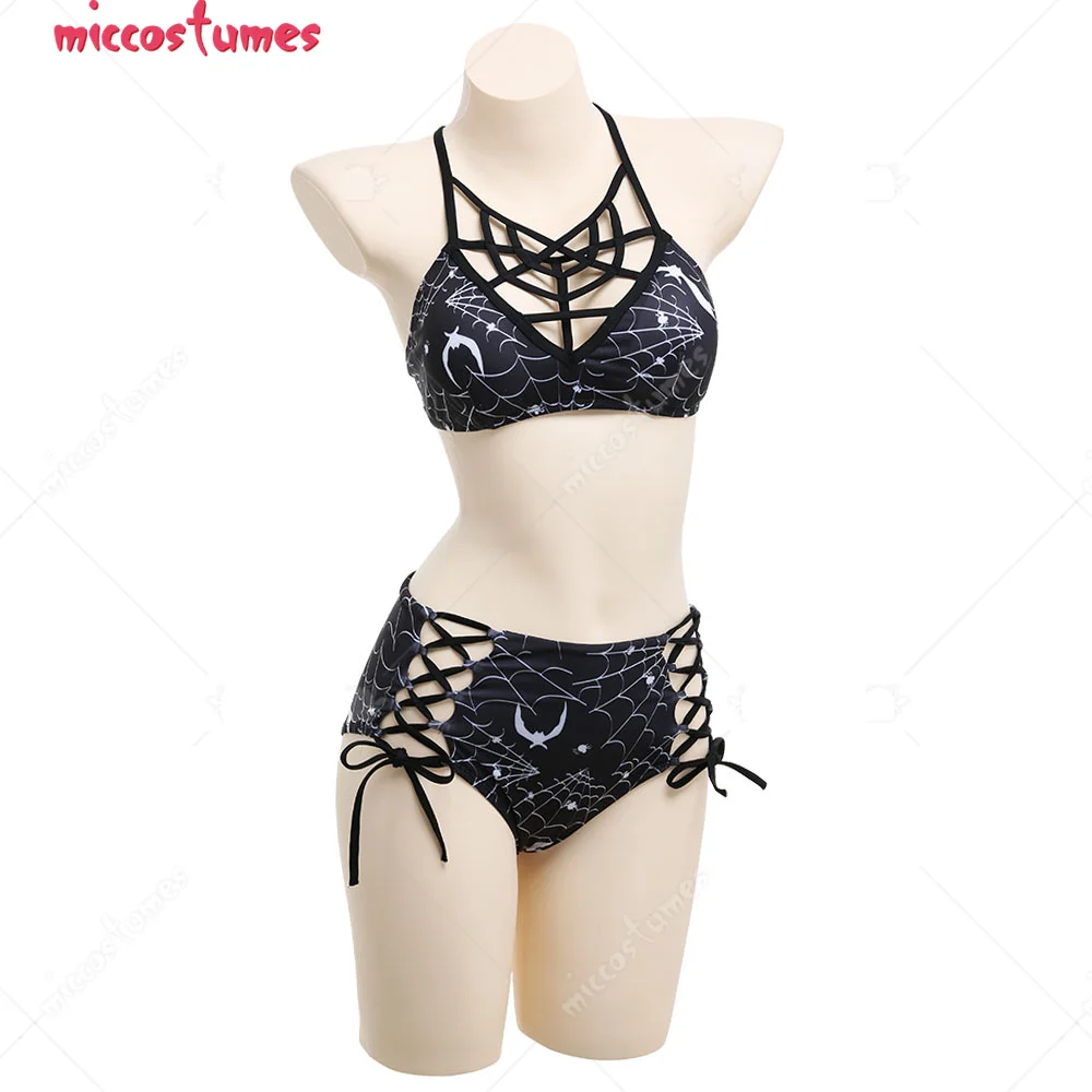 Women Gothic Style Swimwear Sexy Bathing Suit Spiderweb Decorated Two Piece Swimwear Bikini Sets
