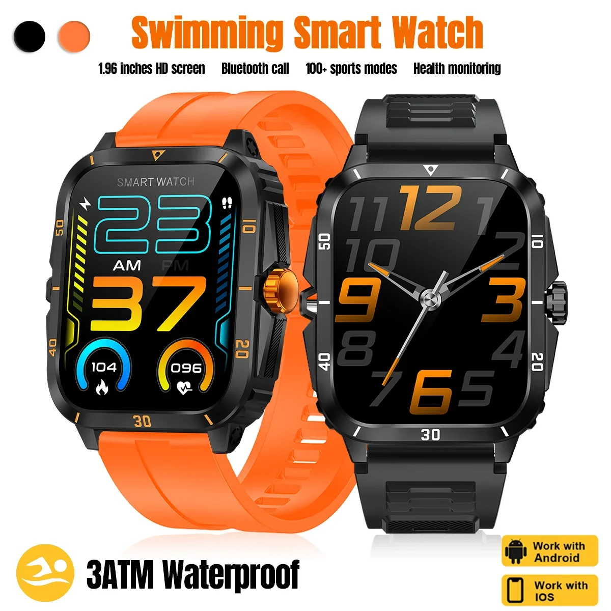 

2024 New Outdoor Smart Watch Men 1.96 Inches Screen Bluetooth Call Sport Watches Women 3ATM Waterproof Smartwatch For Swimming