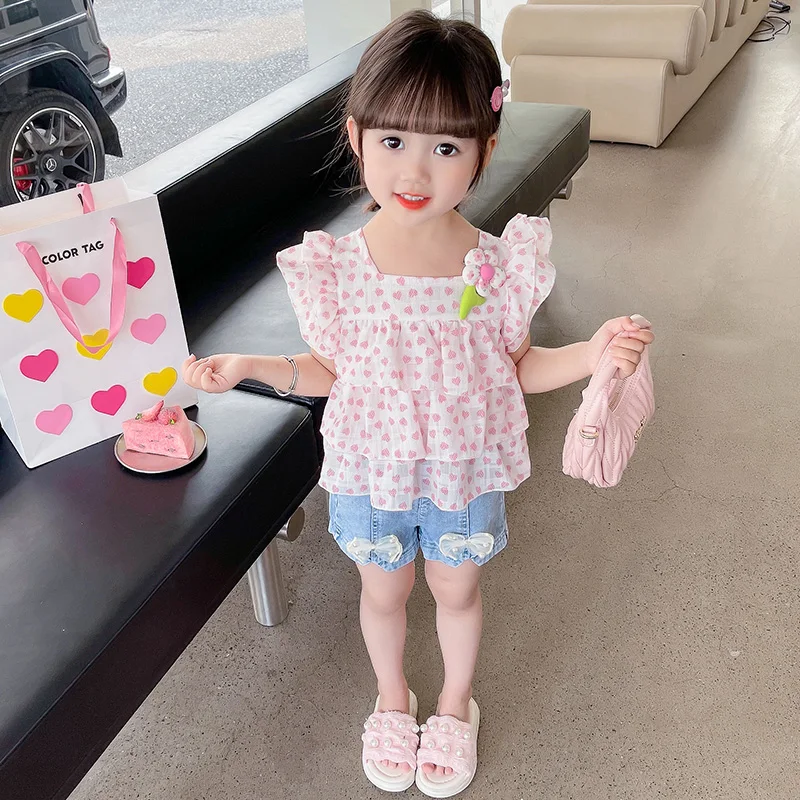 Summer Baby Girls Clothing Sets Children Short Sleeve Tops Denim Shorts Love Princess Costumes Kids Clothes Outfits 2-8 Years
Summer Baby Girls Clothing Sets Children Short Sleeve Tops Denim Shorts Love Princess Costumes Kids Clothes Outfits 2-8 Years