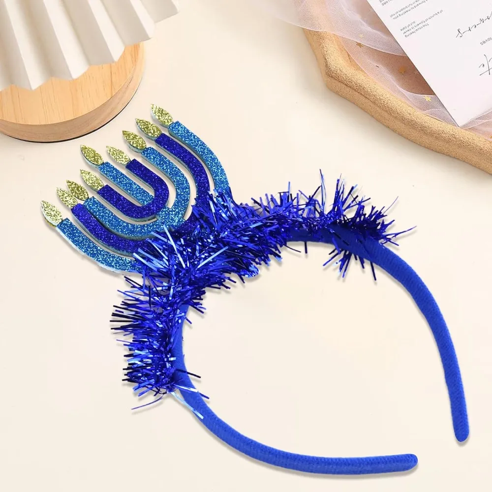 

Голубая повязка на голову hanukka, праздничное украшение, Женский подсвечник, светящиеся украшения для волос для детей