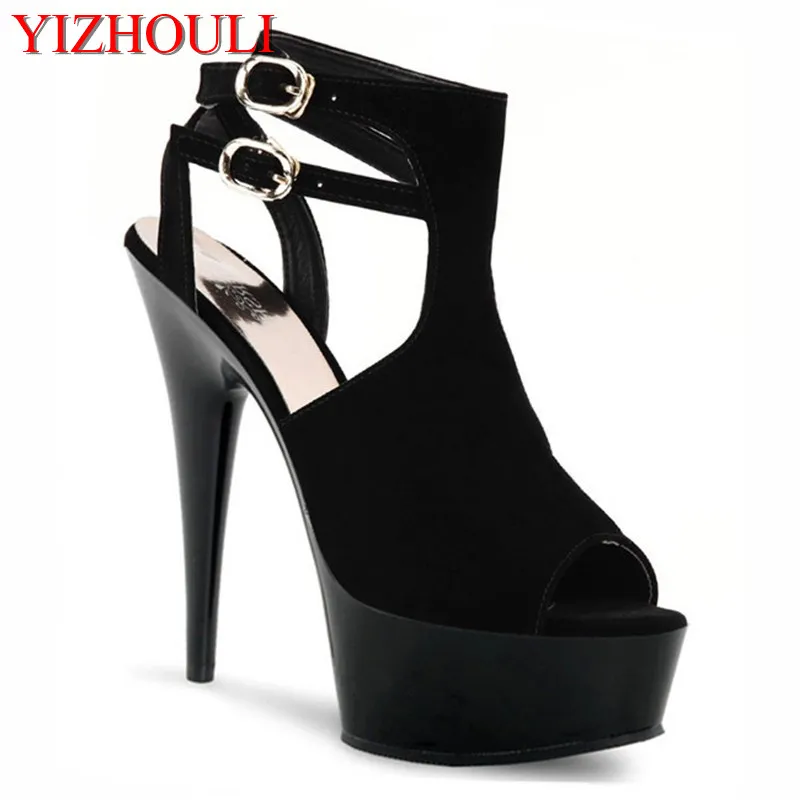 

Sexy 15cm heels, black sandals for summer women, crossed ankle Gladiator/platform dance shoes