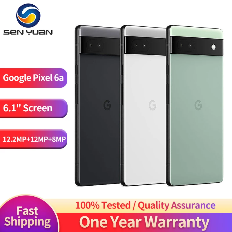 

Original Unlock Google Pixel 6A 5G Mobile Phone 6.1" 6GB RAM 128GB ROM NFC 12.2MP+12MP+8MP CellPhone OctaCore Android SmartPhone