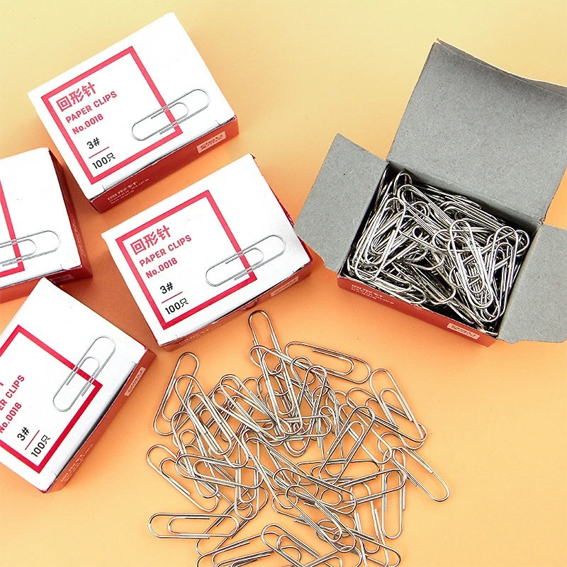 100pcs/box Steel Paper Clips for Students Stationery Office Paper Document Binding Supplies Classification Marker Bookmarks
100pcs/box Steel Paper Clips for Students Stationery Office Paper Document Binding Supplies Classification Marker Bookmarks