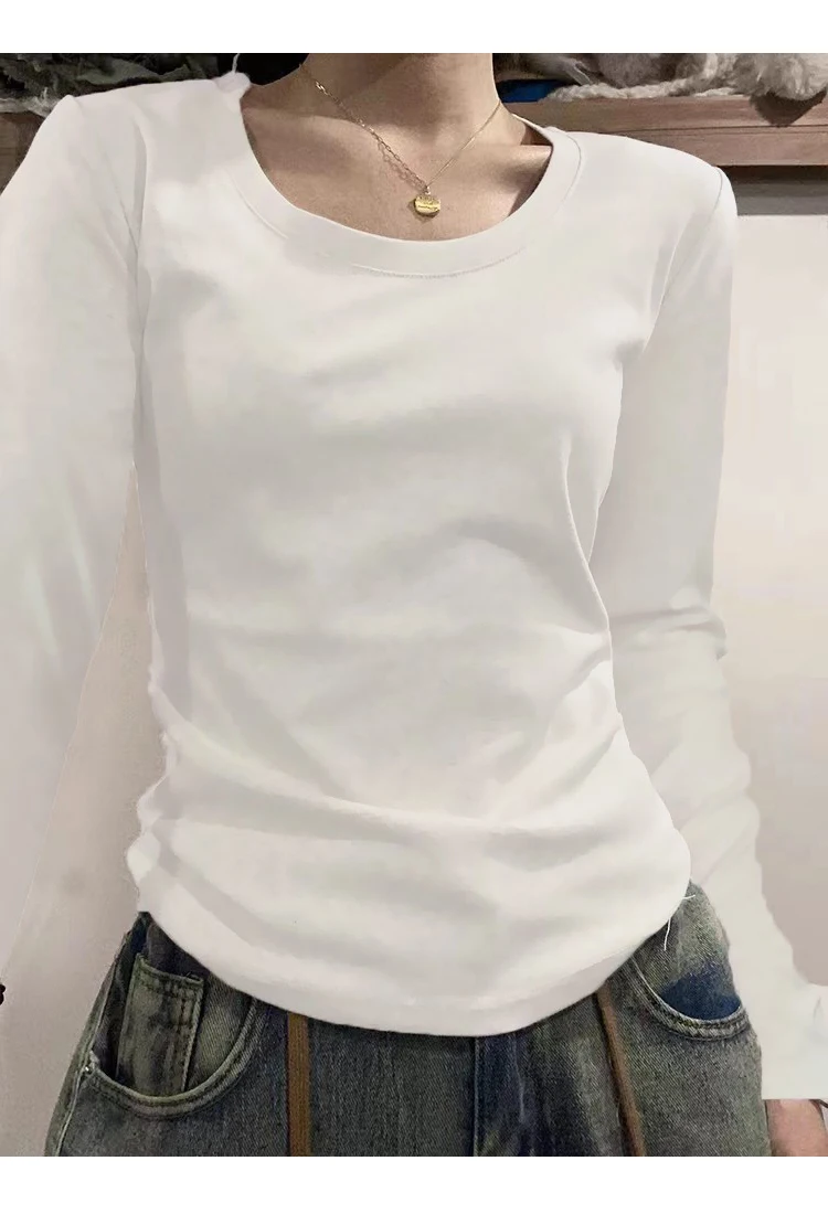تي شيرت نسائي ضيق بأكمام طويلة، قميص داخلي قطني بقصة ضيقة لخريف وشتاء، طبقة أساسية لتنحيف الجسم تي شيرت نسائي ضيق بأكمام طويلة، قميص داخلي قطني بقصة ضيقة لخريف وشتاء، طبقة أساسية لتنحيف الجسم