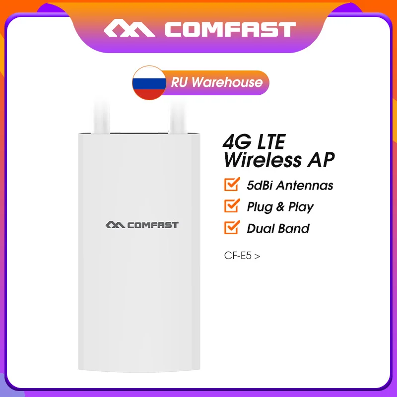 IP66 водонепроницаемый 4G LTE беспроводной AP Plug And Play 4G sim-карта портативный беспроводной WiFi роутер 2,4 ГГц 300 Мбит/с базовая станция AP CF-E5
IP66 водонепроницаемый 4G LTE беспроводной AP Plug And Play 4G sim-карта портативный беспроводной WiFi роутер 2,4 ГГц 300 Мбит/с базовая станция AP CF-E5
