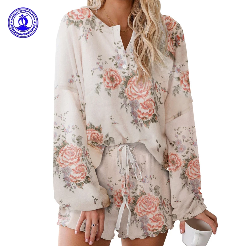 2022 Summer Long Sleeve 2 Pcs Suits with Shorts Pajamas Set for Women Sexy Home Clothes Sleepwear Printed Underwear Nightwear
2022 Summer Long Sleeve 2 Pcs Suits with Shorts Pajamas Set for Women Sexy Home Clothes Sleepwear Printed Underwear Nightwear