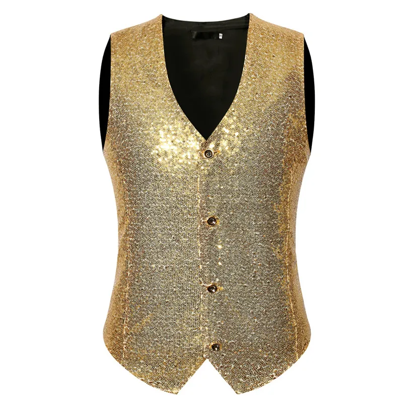 

Mens Single Breasted Sequin Suit Vest 2024 Luxury Gold Paillette Waistcoat Vest Men DJ Bar Stage Singers Costume Chaleco Hombre