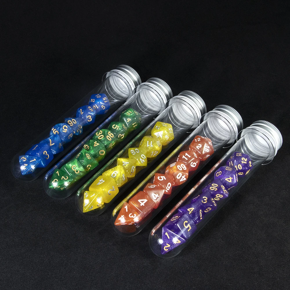 7pcs Glitter Polyhedral Dice Set DND Digital Dices with Tube for Tabletop Board Game Role-Playing Games Accessories
7pcs Glitter Polyhedral Dice Set DND Digital Dices with Tube for Tabletop Board Game Role-Playing Games Accessories