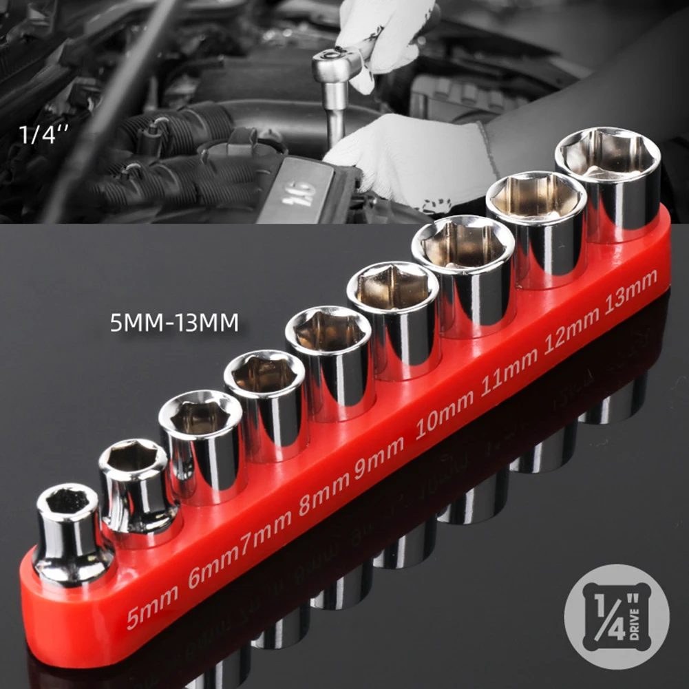 9 Pcs 1/4 Inch Drive 5-13mm Hex Bit Metric Socket Wrench Head Set Sleeve Wrench Adapter Auto Repair Hand Tool Nut Removal Tool
9 Pcs 1/4 Inch Drive 5-13mm Hex Bit Metric Socket Wrench Head Set Sleeve Wrench Adapter Auto Repair Hand Tool Nut Removal Tool