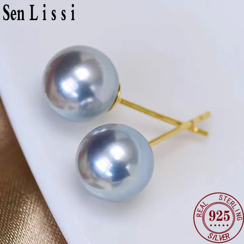 

Senlissi- 18K Needle Natural Freshwater Gray Pearl 4-12mm and 925 Sterling Silver Stud Earrings for Women Jewelry Gifts