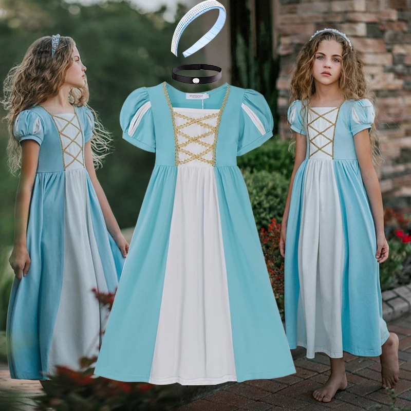 

Летнее платье для девочек с короткими рукавами, праздничное Платье Принцессы Диснея Эльзы, детская одежда 2024, Костюм Золушки Рапунцель, Белоснежки
