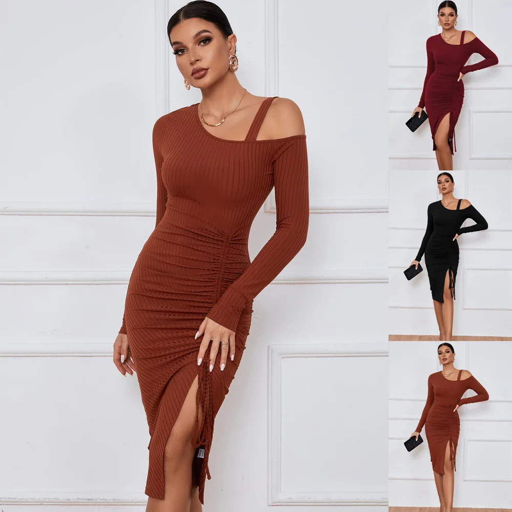 2023 Split Off Shoulder Drawstring Pleated Wrap Hip Long Sleeve Sexy Dress Autumn/Winter Women's Wear
2023 Split Off Shoulder Drawstring Pleated Wrap Hip Long Sleeve Sexy Dress Autumn/Winter Women's Wear