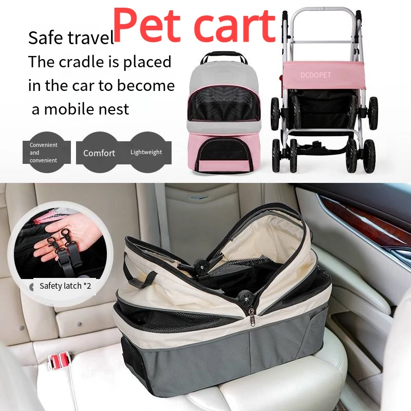 

2024 New Cat Stroller Separate Pet Cart Cat Travel Portable Cart Foldable Small Dog Out Cart Teddy Dog Stroller Pet Trolley