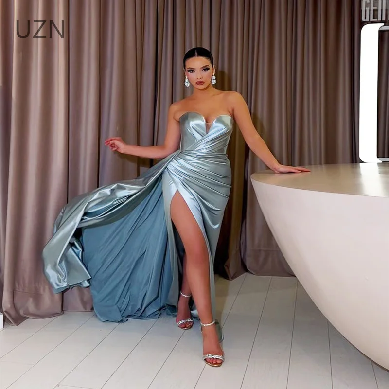 UZN Modern Mermaid Prom Dresses Sweetheart Satin Evening Dress Pleats High Side Slit Modern Lady Formal Party Gown 2023
UZN Modern Mermaid Prom Dresses Sweetheart Satin Evening Dress Pleats High Side Slit Modern Lady Formal Party Gown 2023