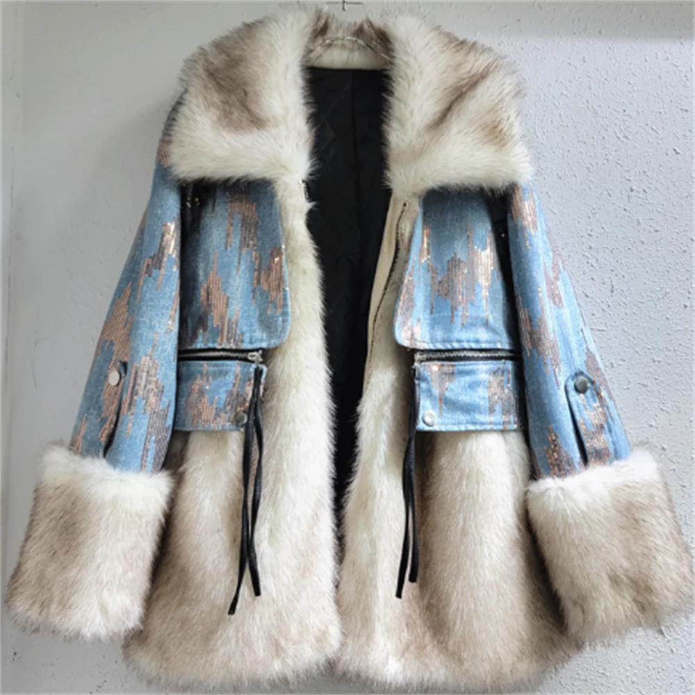 lapel design wool splicing sequins jeans loose thin fur denim jackets women
lapel design wool splicing sequins jeans loose thin fur denim jackets women