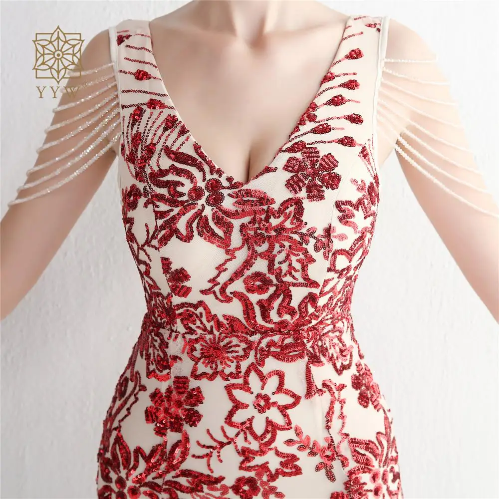Deep V Evening Club Dress Embroidered Luxury Sequins Bead Elegant Long Occasion Dresses Apricot Red Floral Pattern Party Dresses
Deep V Evening Club Dress Embroidered Luxury Sequins Bead Elegant Long Occasion Dresses Apricot Red Floral Pattern Party Dresses