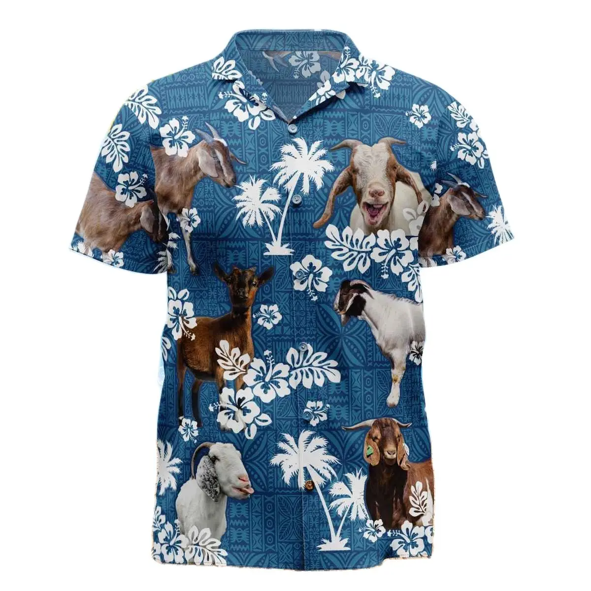 

Jumeast Коза синяя племенная Мужская гавайская рубашка Cutecore ферма Крупный рогатый скот Пальма пляжная блузка Корова Лошадь винтажная одежда YK2 фермер подарок