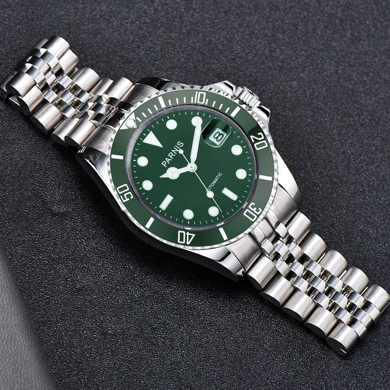 

2023 Luxury Brand Parnis 40mm Green Automatic Mechanical Men's Watch Sapphire Crystal Miyota 8215 Men Wristwatches reloj hombre