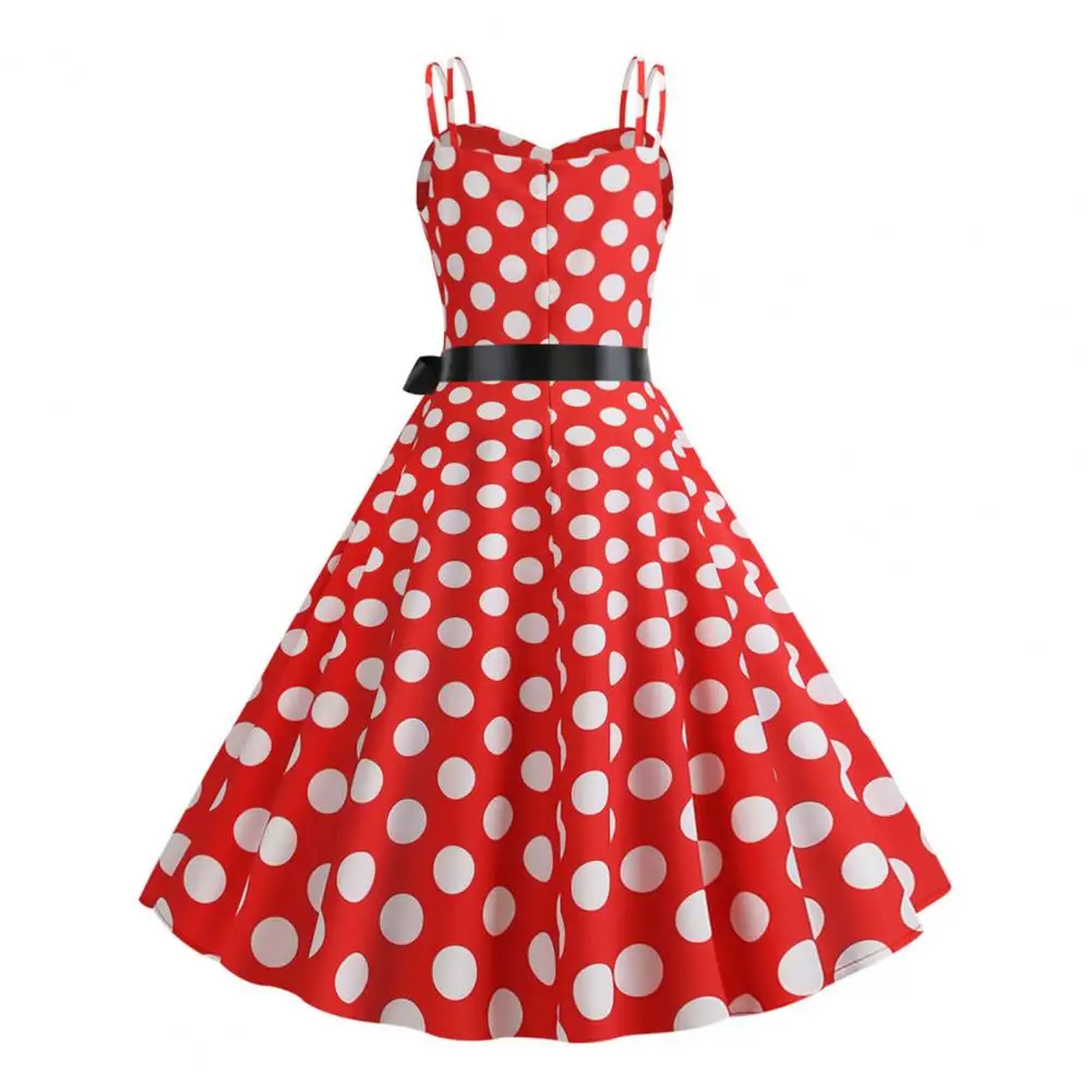 

Summer Dress Elegant Retro A-line Midi Dress with Bow Decor Dot Print for Women for Parties Weddings Proms Women A-line Dress